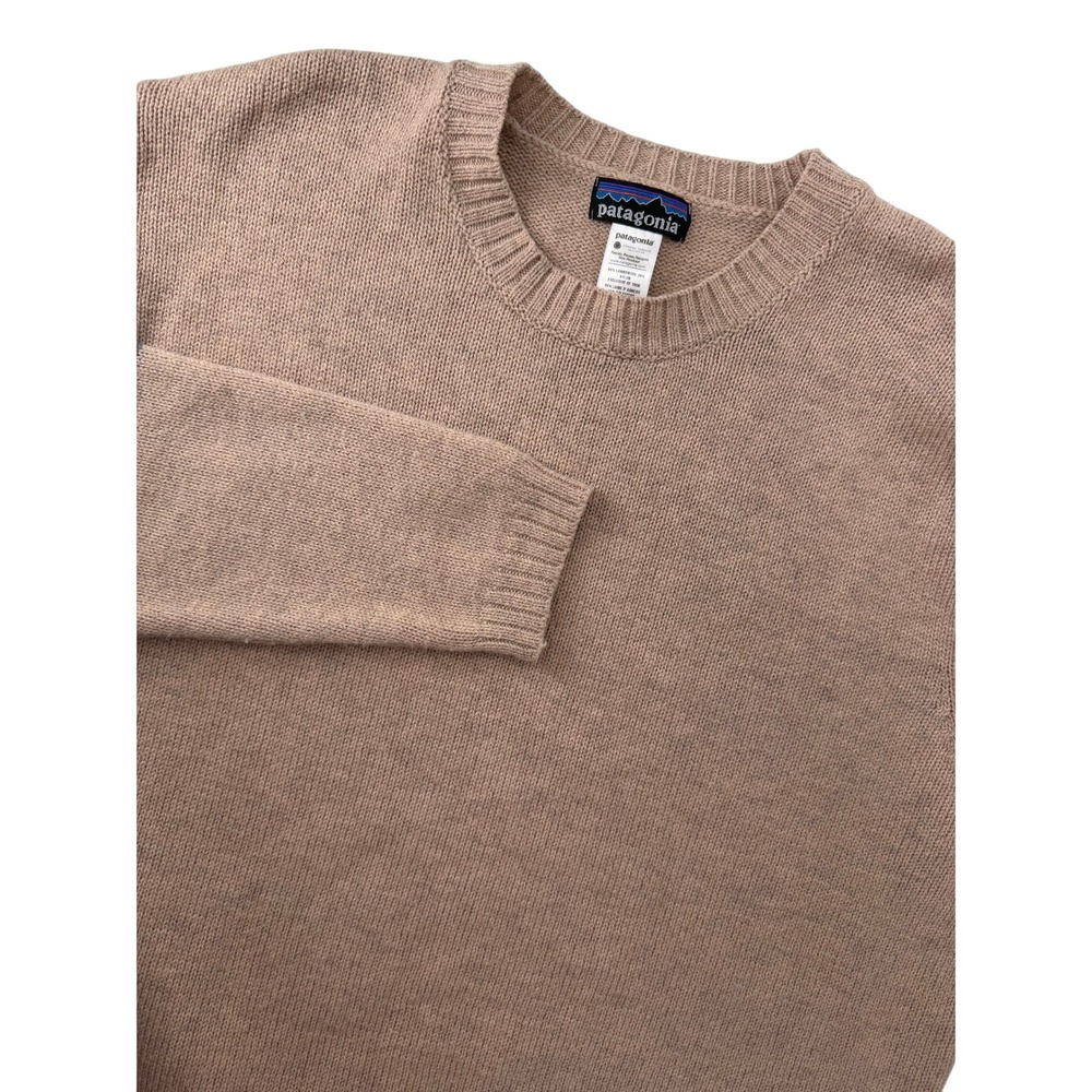 Patagonia Mens Lambswool Blend Crewneck Sweater Tan Striped Sleeve XL 50655FA12